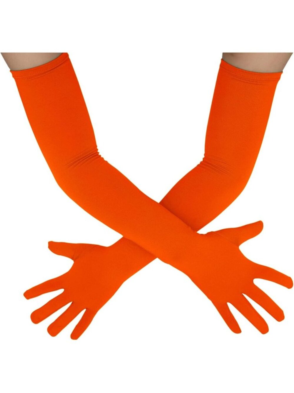 Men's And Women's Orange Stretchy Costume Gloves Banquet Spandex Long Gloves